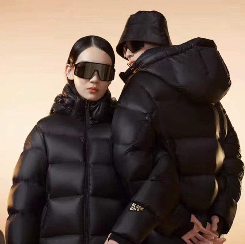 Short Autumn And Winter Warm Quilted Jacket Men's And Women's Same Black Gold Winter Clothing Coat
