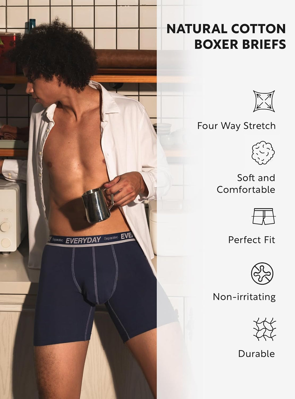 Separatec Cotton Dual Pouch Men's Underwear Comfortable Soft Breathable Everyday Boxer Briefs for men 7 Pack